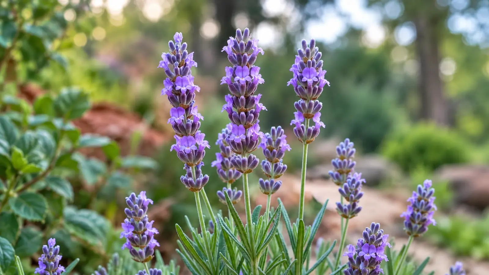 Purple lavender flower spikes blooming in a garden